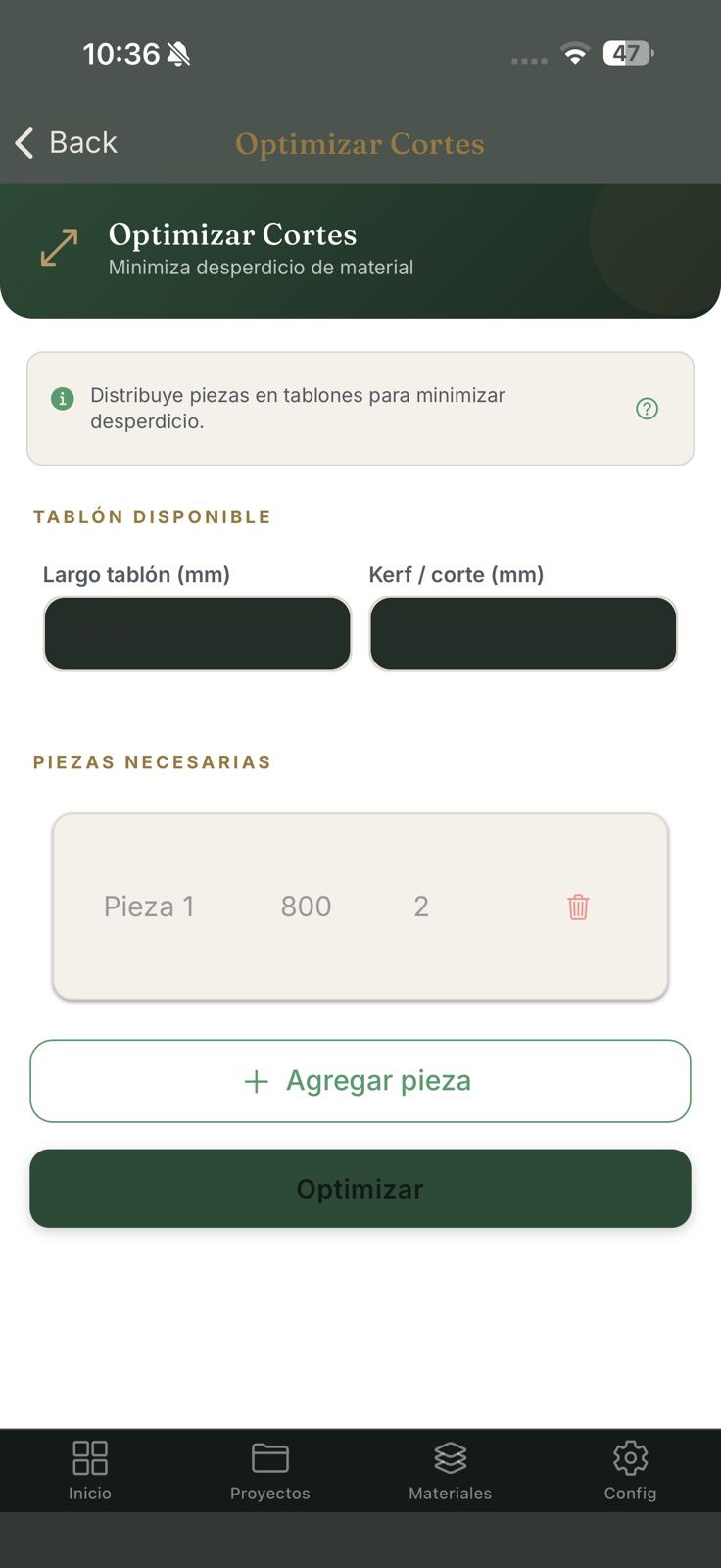 Optimizador de cortes